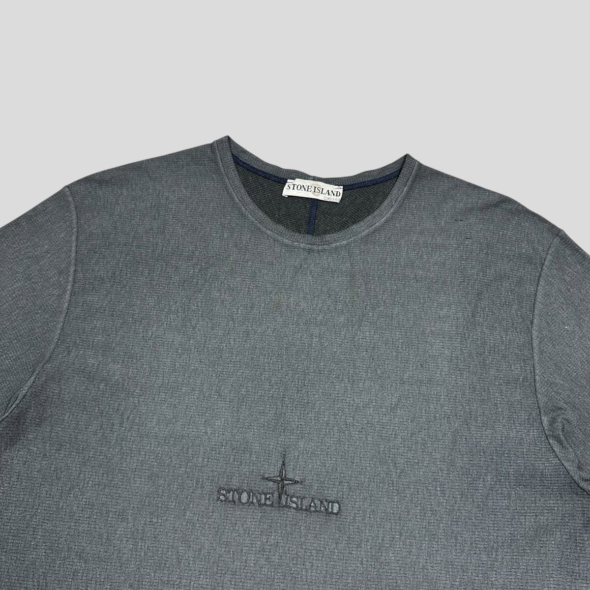 Stone Island 2003 Textured Cotton Embroidered Spellout T-shirt - L/XL | XL, Grey