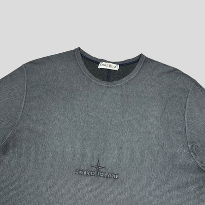 Stone Island 2003 Textured Cotton Embroidered Spellout T-shirt - L/XL | XL, Grey