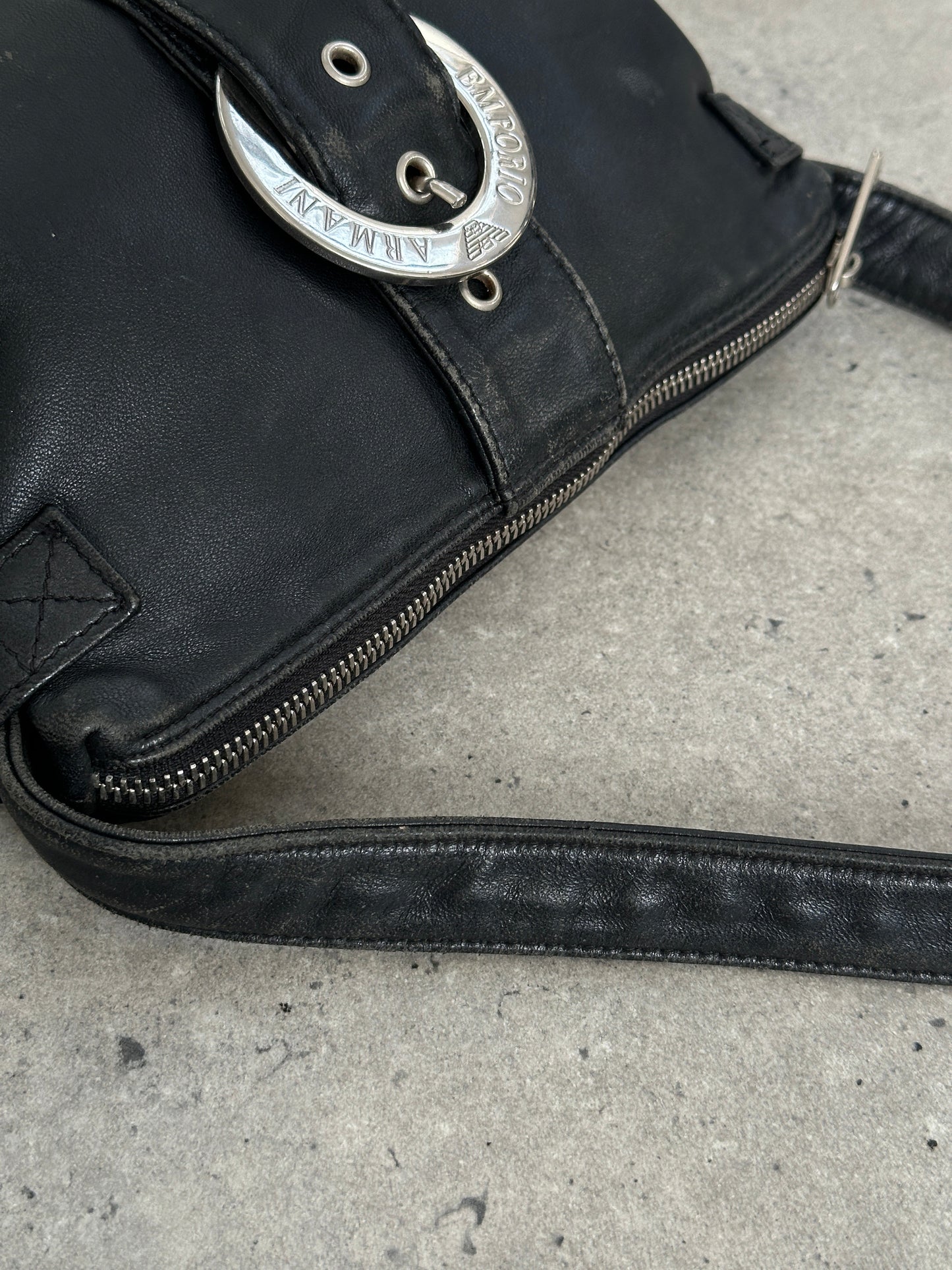 Emporio Armani 2000s Aged Leather Shoulder Bag