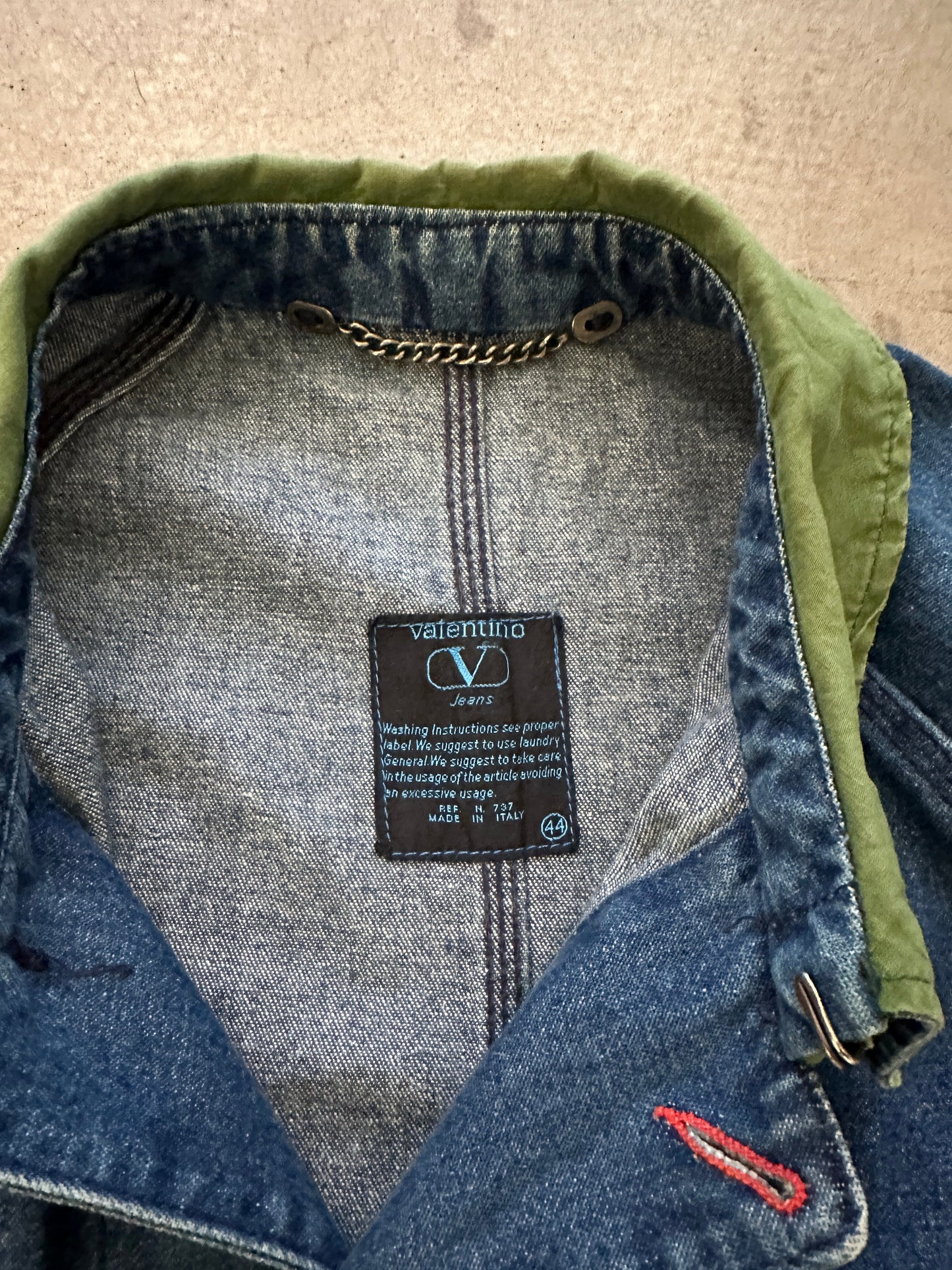 1990’s Valentino Job Matched Denim Chore Jacket - XL | Blue, Red