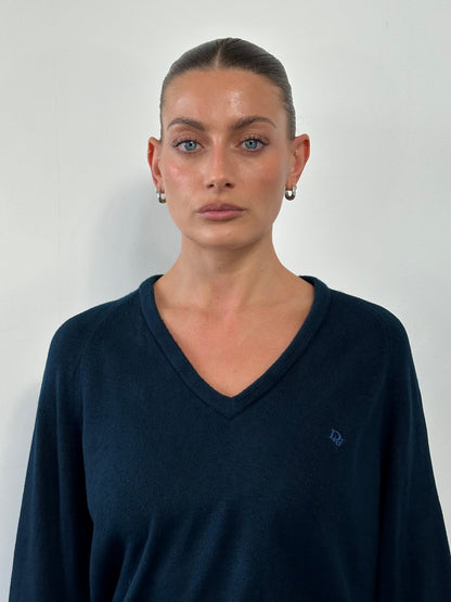 Christian Dior V 1980s Neck Logo Knitted Jumper - L