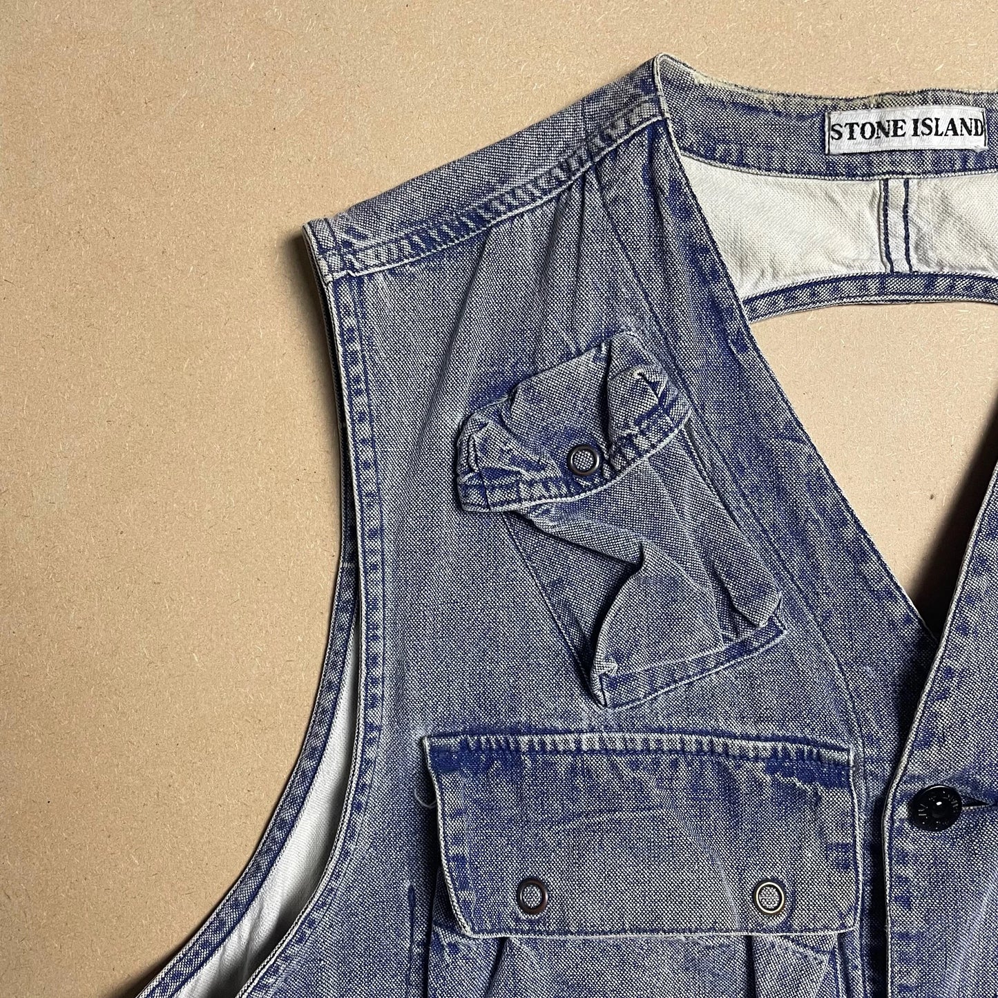 S/S 1986 Stone Blue Enzyme Wash Denim Pilots Vest