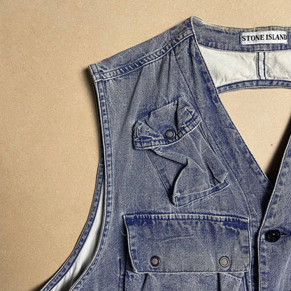 S/S 1986 Stone Blue Enzyme Wash Denim Pilots Vest