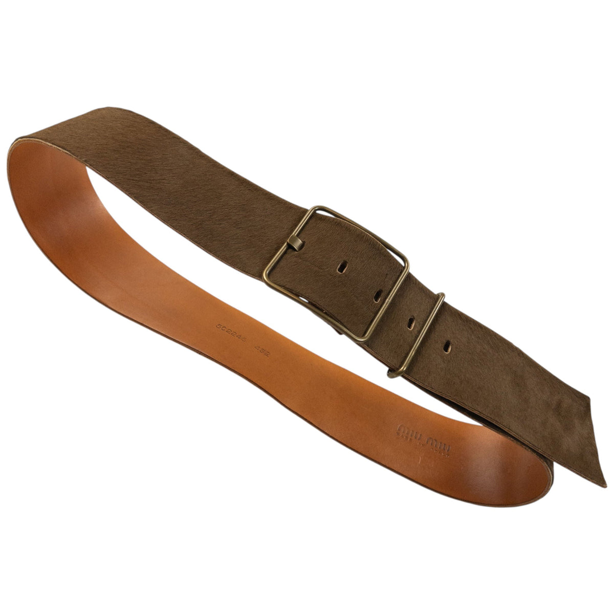 Vintage 2000s Miu Miu Calf Hair Leather Belt Size L | O/S, Brown