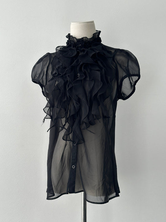 Vintage 2000s Short Sleeve Ruffle Shirt - M