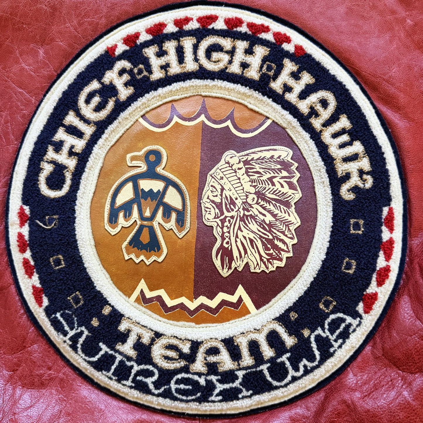 Avirex 'Chief High Hawk' Leather Varsity Jacket - S