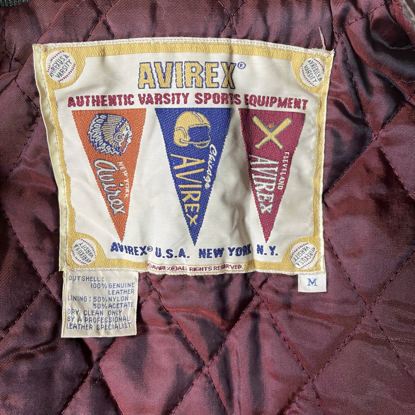 Avirex Wild Bears Leather Varsity Jacket - M | Medium, Cream
