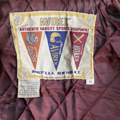 Avirex Wild Bears Leather Varsity Jacket - M | Medium, Cream