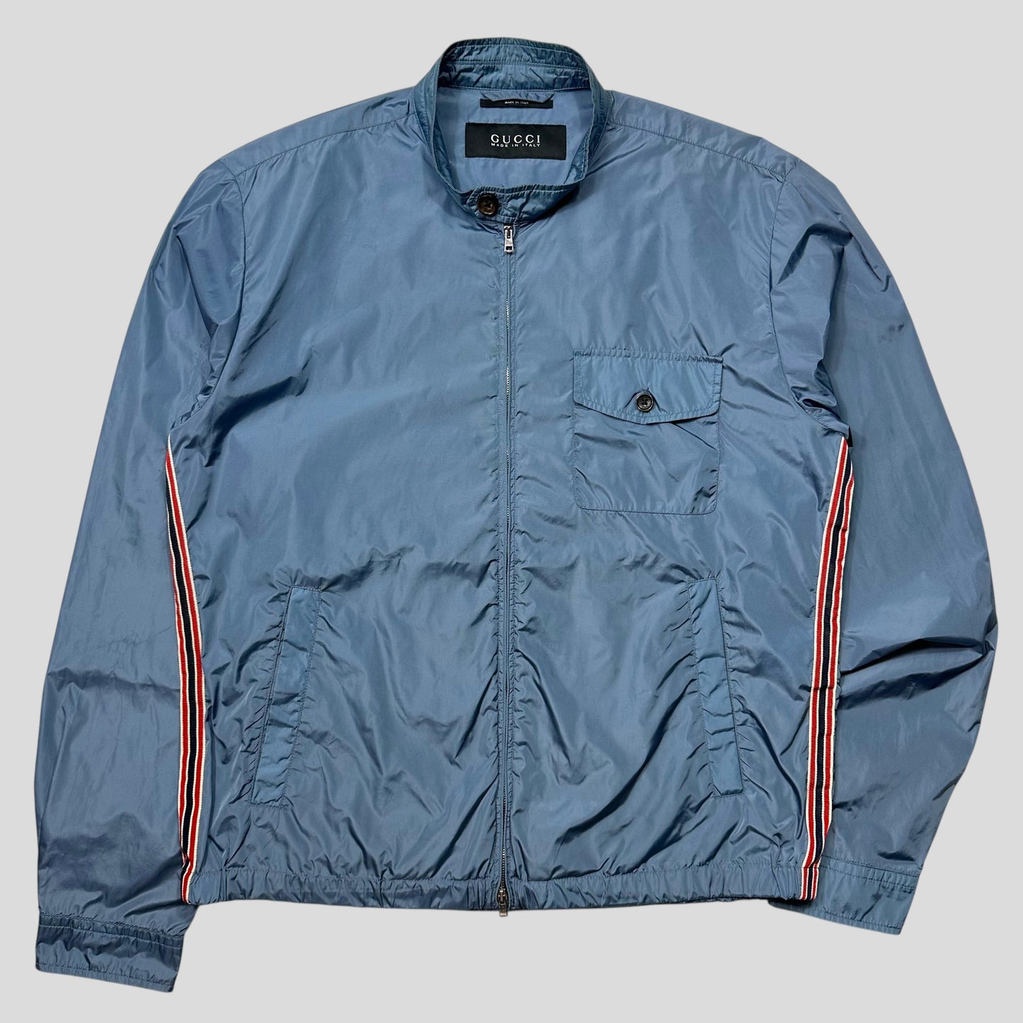 Gucci 2012 Baby Blue Stripe Seam Nylon Shimmer Jacket - IT52 (L) | Default Title, Blue