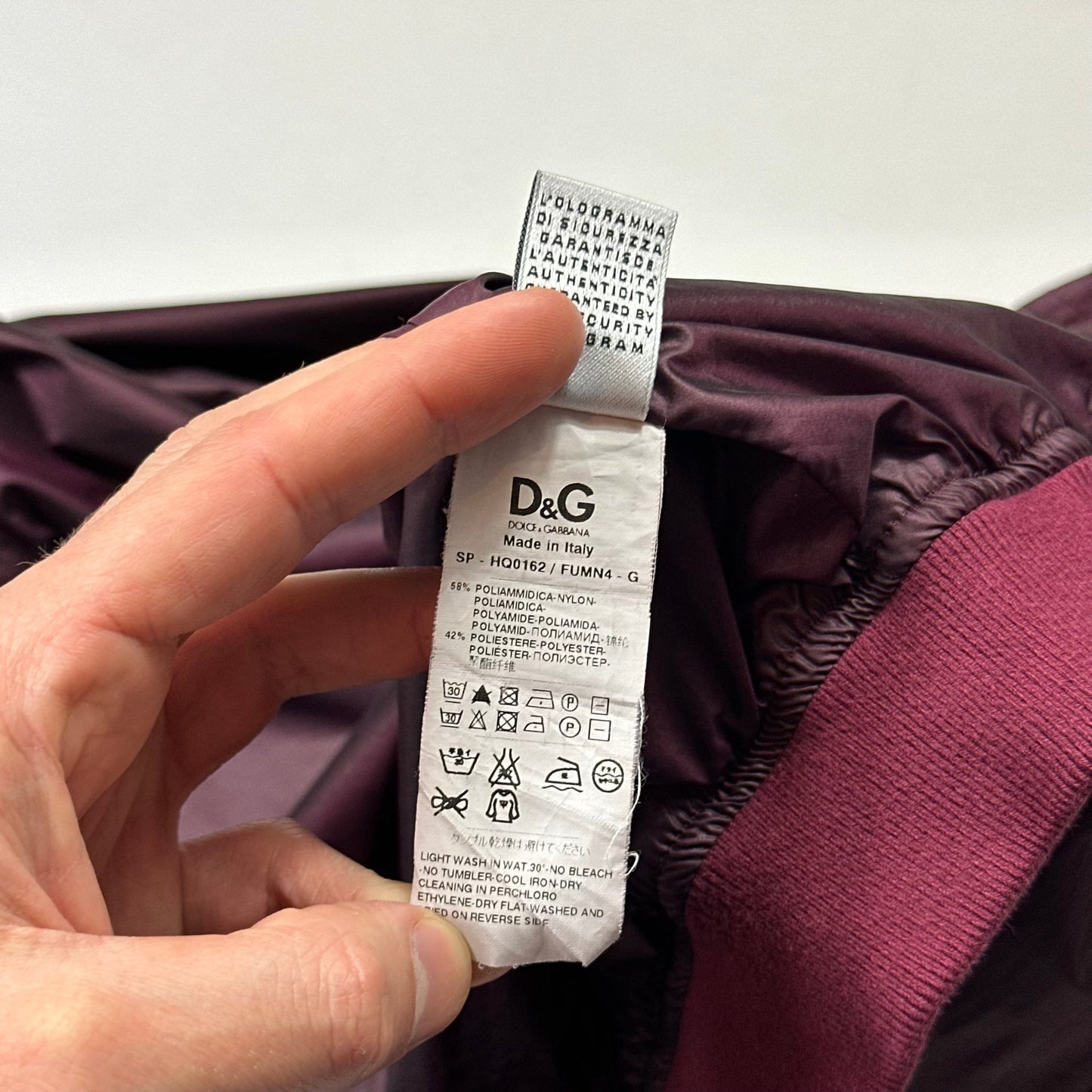 D&G 00’s Dolce & Gabbana Iridescent Nylon Bomber Jacket - IT50 (M) | Default Title, Burgundy