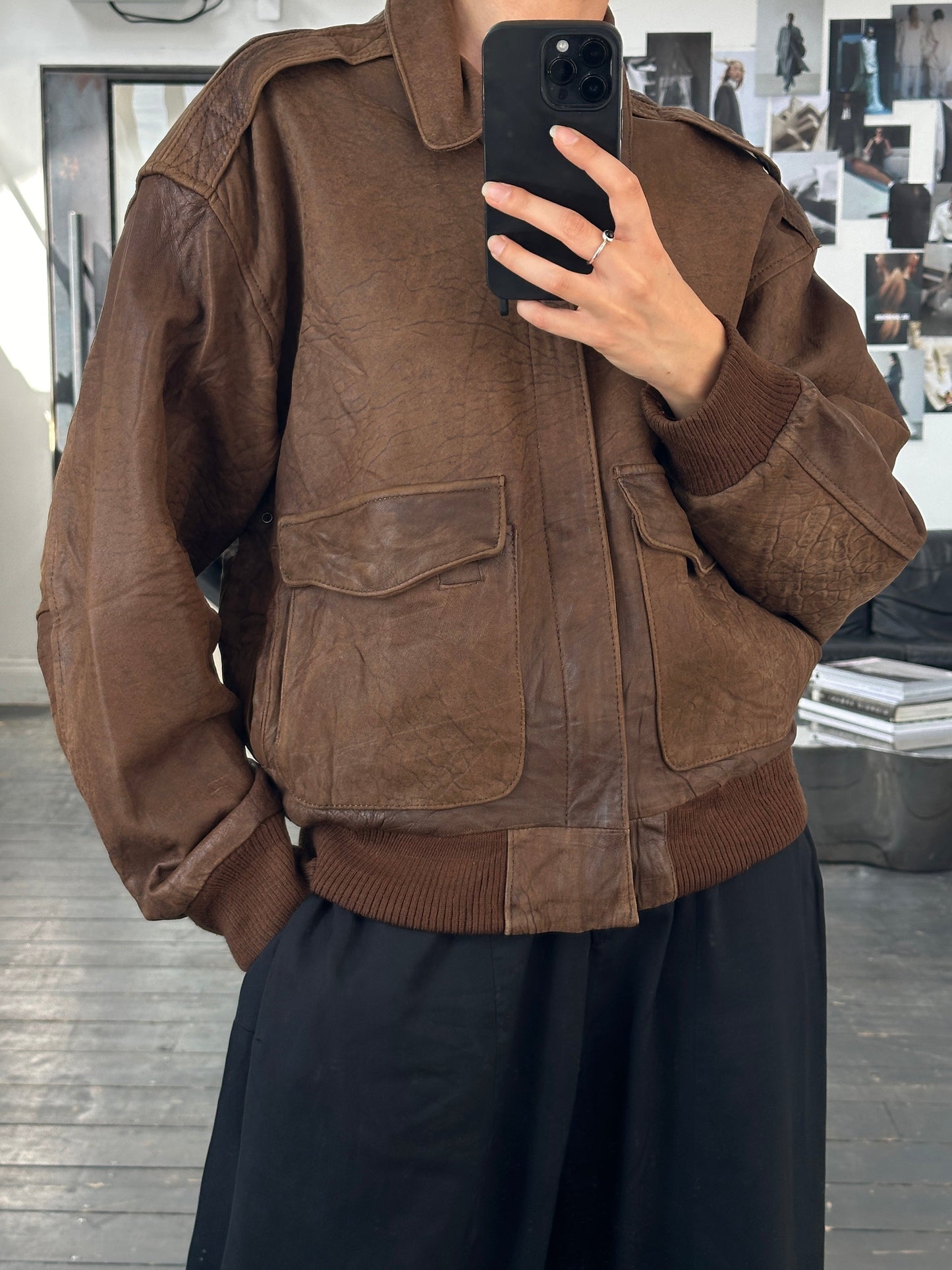 Vintage 90s Leather Bomber Jacket - M/L