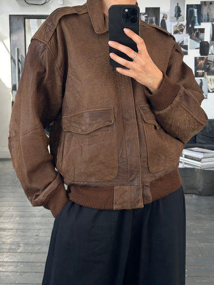 Vintage 90s Leather Bomber Jacket - M/L