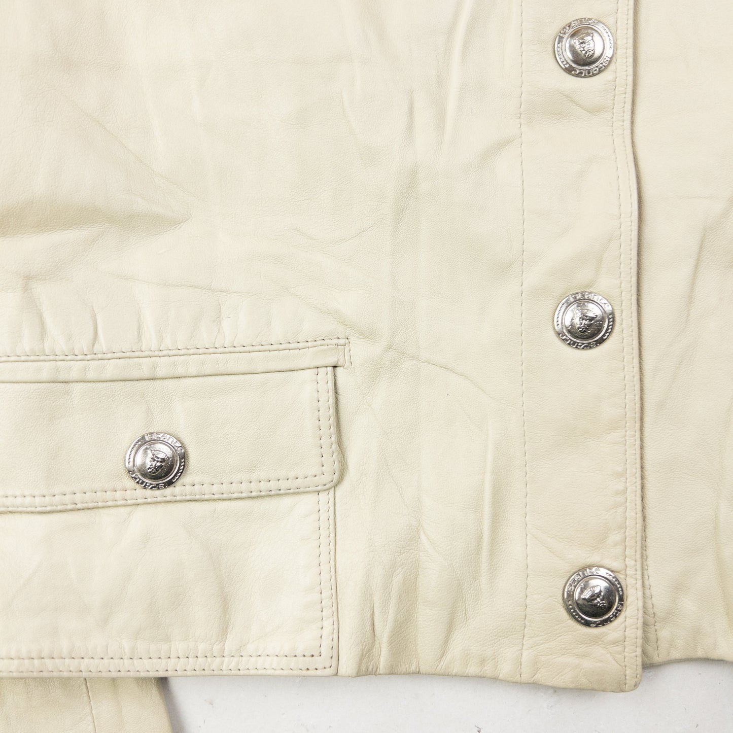 Vintage 90s Versace Istante Cropped Leather Jacket Womens Size S | Small, Cream