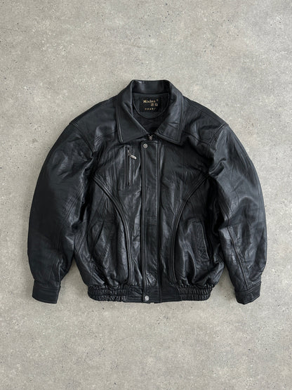 Vintage Leather Bomber Jacket - XL
