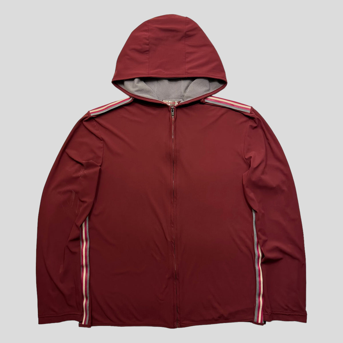 Prada Sport SS00 Nylon Gel Seam Technical Hoodie - XL | Burgundy