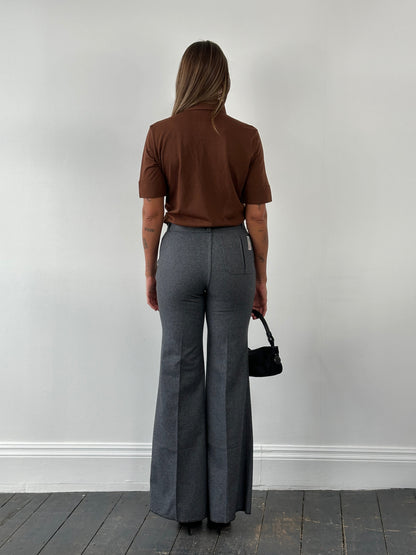 Italian Vintage 1970s Wool Flared Tailored Trousers - W28