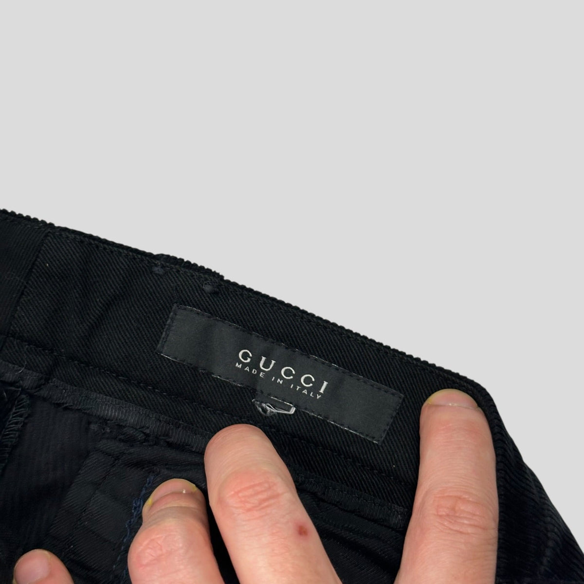 Gucci by Tom Ford 2004 Corduroy Laced Riding Logo Trousers - UK10 | W31, Black