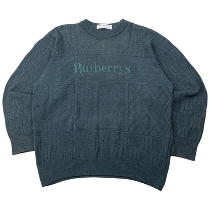 Vintage 90s Burberry Embroidered Wool Knit Jumper Size L | Large, Blue
