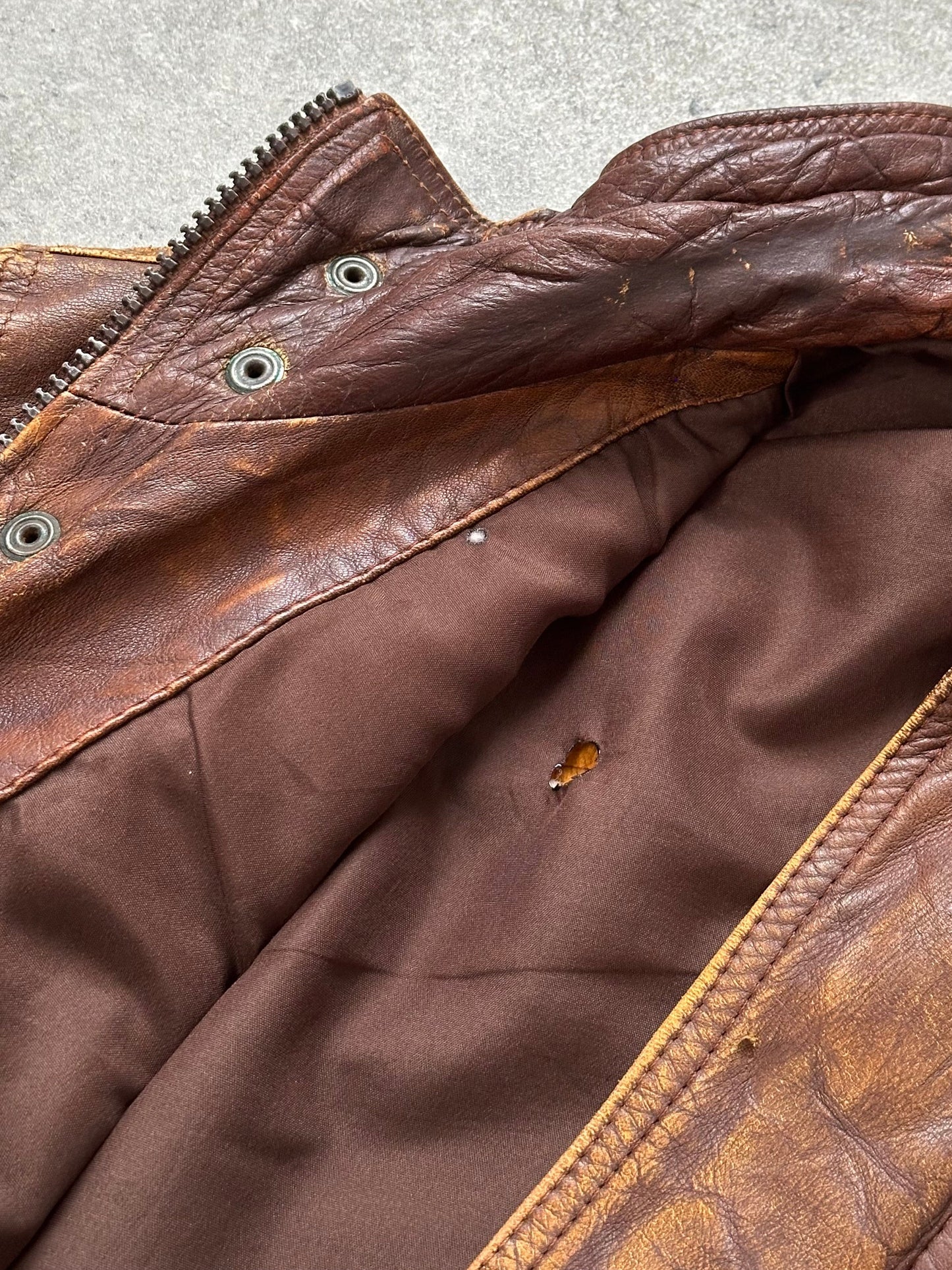 Vintage 1990s Aged Leather Bomber Jacket - XL