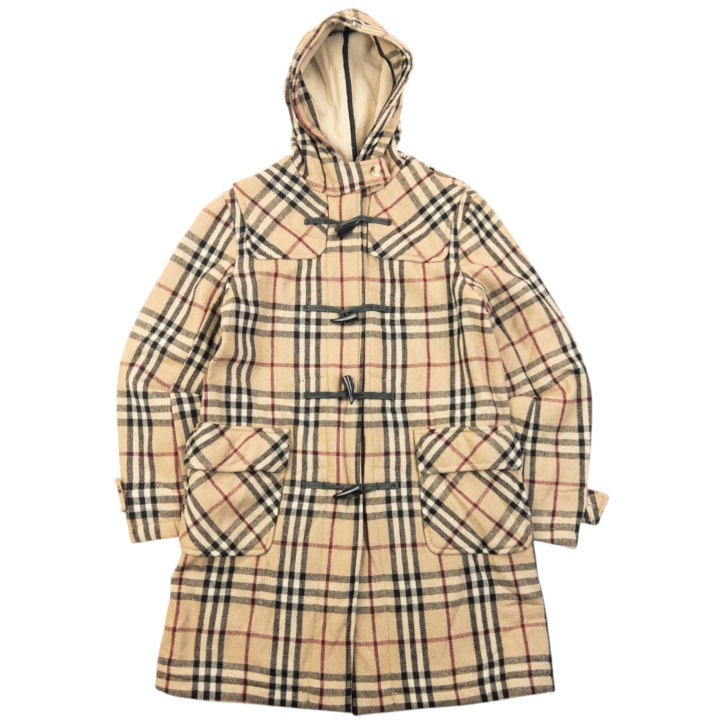Vintage 2000s Burberry Fleece Lined Nova Check Duffle Jacket Womens Size M | O/S, Beige