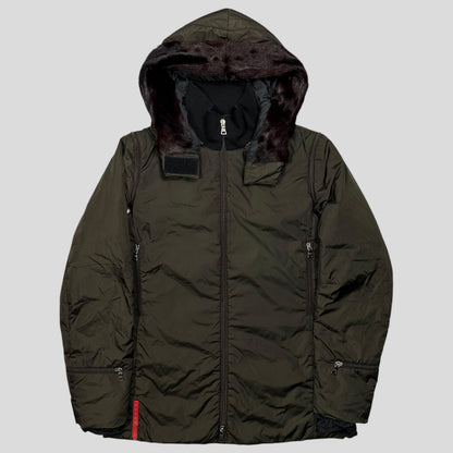 Prada Sport AW00 7 in 1 Nylon Padded Goat Fur Modular Bag Jacket - IT42 (S) | Default Title, Khaki
