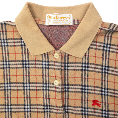 Vintage 90s Burberry Nova Check Long Sleeve Polo Shirt Womens Size S | Small, Beige