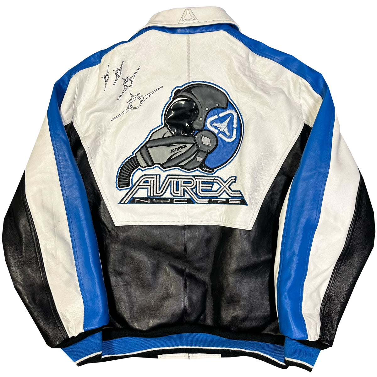 ARCHIVE Avirex Fighter Jet Leather Jacket In White & Blue ( XXL 