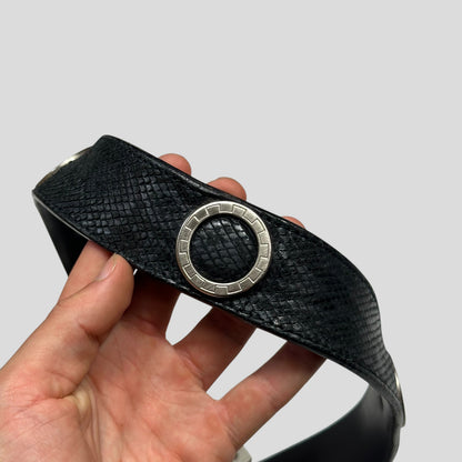 Gianni Versace 90’s Snakeskin Leather Greek Key Belt | O/S, Black