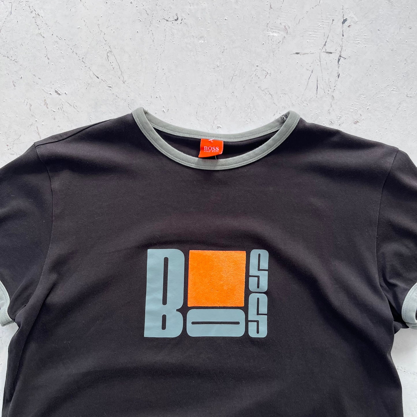 2000s hugo boss orange graphic ringer tee | Black, Black