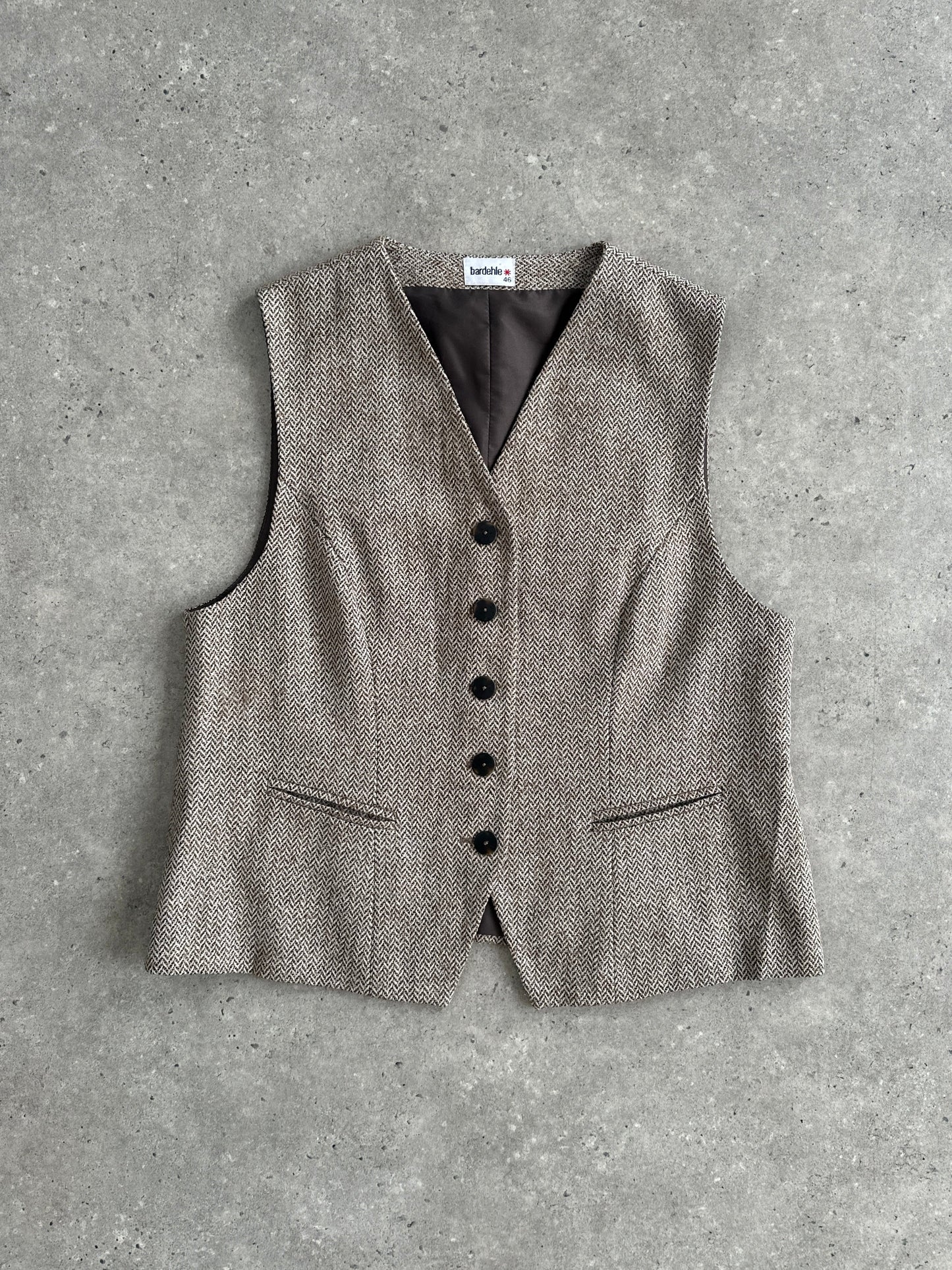 Vintage Virgin Wool Herringbone Waistcoat - XL