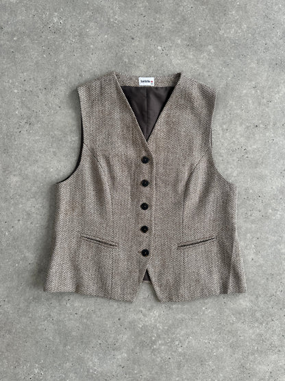 Vintage Virgin Wool Herringbone Waistcoat - XL