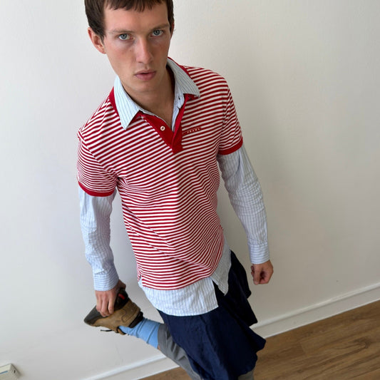 Prada Sport Red & White Stripe Polo Shirt | Medium, Red
