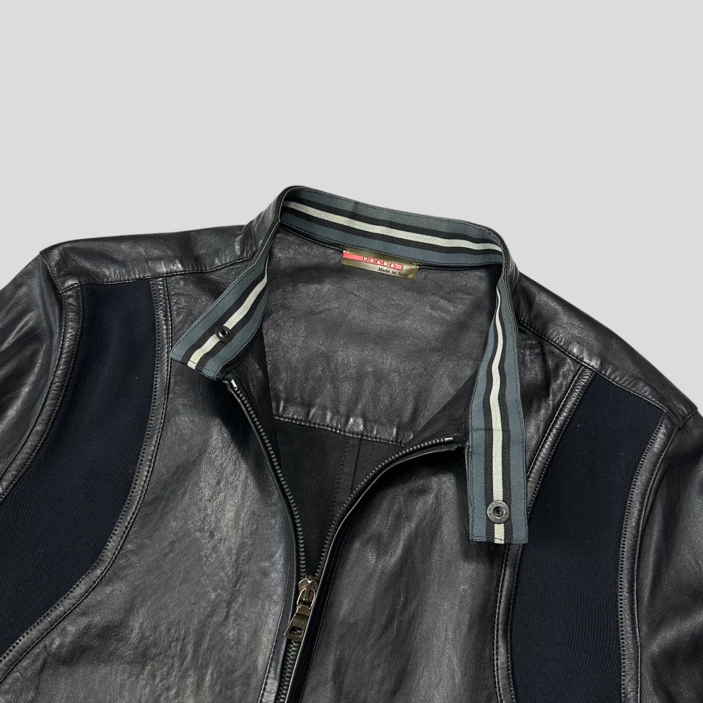 Prada Sport SS00 Leather Biker Curved Panelled Moto Jacket - IT48 (S) | Default Title, Black