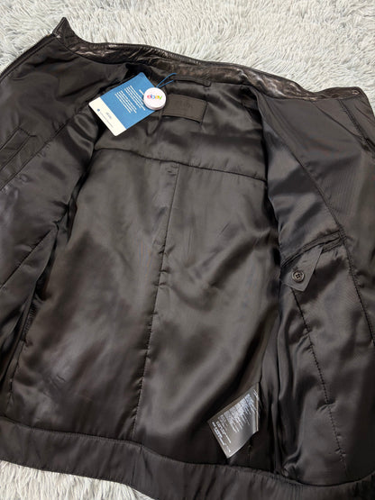 Prada Milano 2011 Gabardine Nylon Leather Hybrid Biker Jacket - S/M | O/S, Black