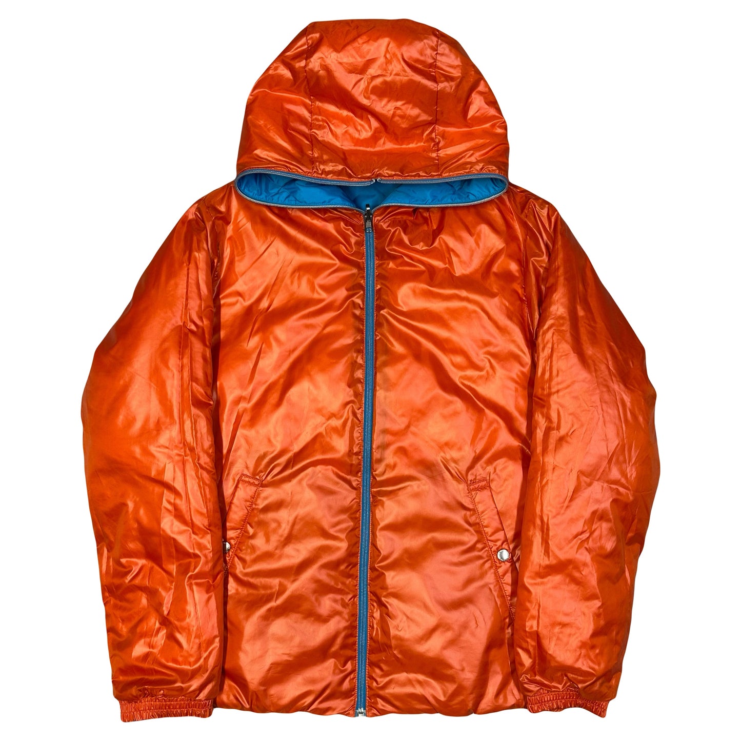 Takeo Kikuchi Diamond Stitch Reversible Puffer Jacket In Blue & Orange (L) | Large, Blue