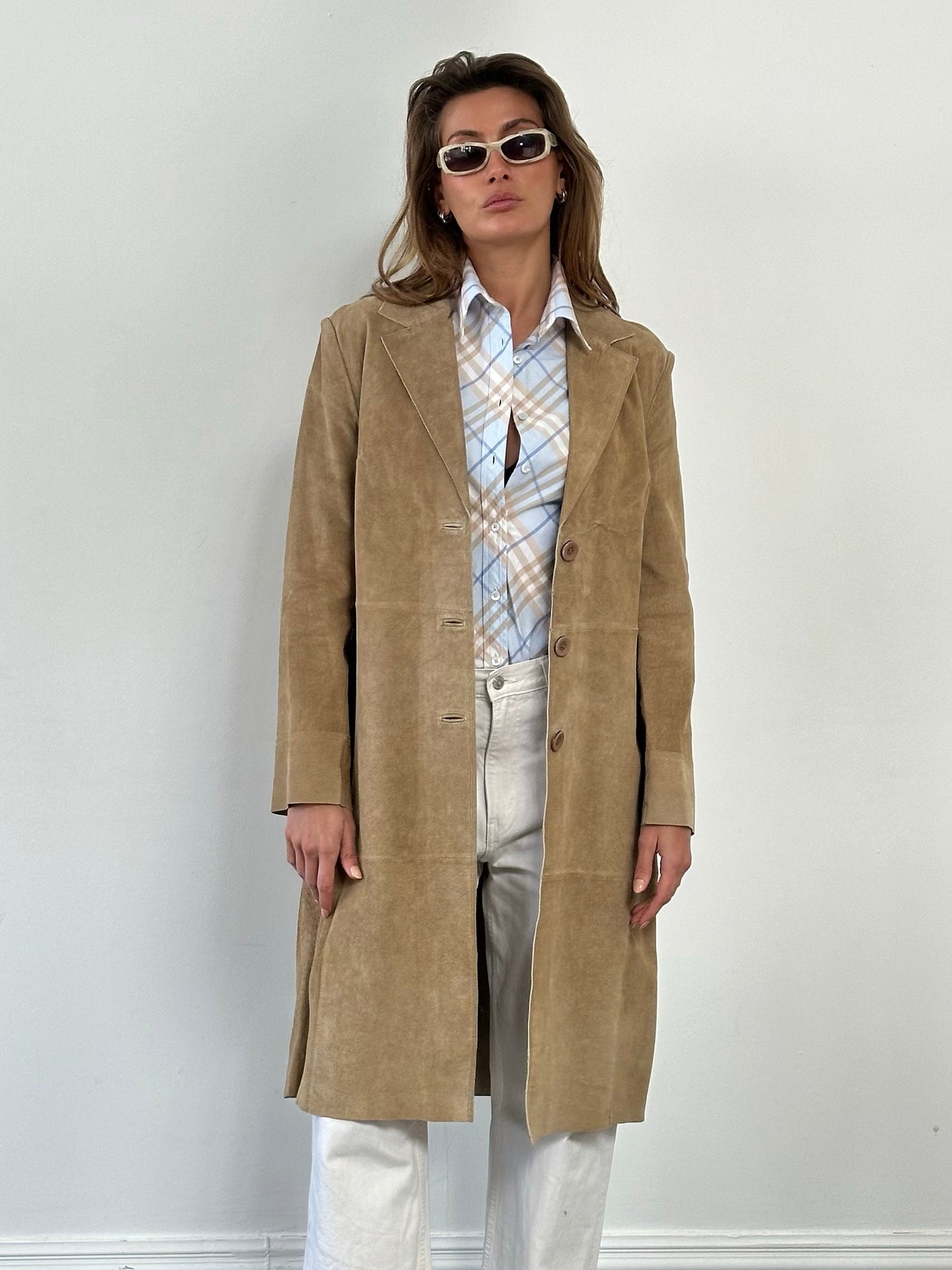 Vintage 1990s Suede Single Breasted Trench Coat - M