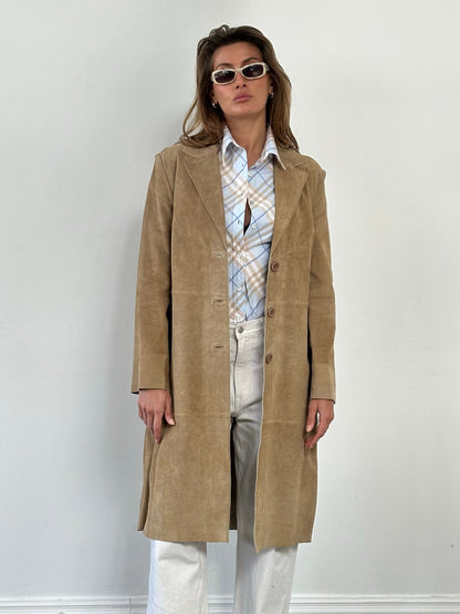 Vintage 1990s Suede Single Breasted Trench Coat - M