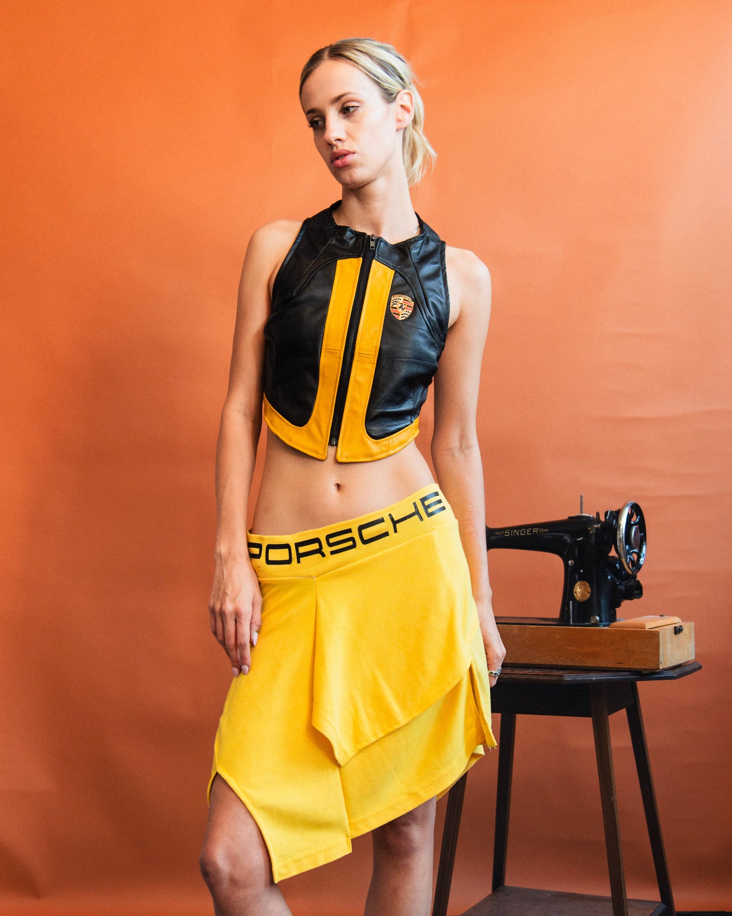VT Rework : Porsche Corset Back Leather Gilet | Small, Multicoloured