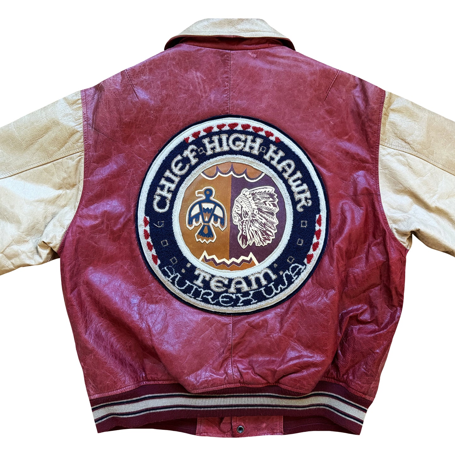 Avirex 'Chief High Hawk' Leather Varsity Jacket - S