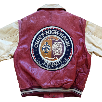 Avirex 'Chief High Hawk' Leather Varsity Jacket - S