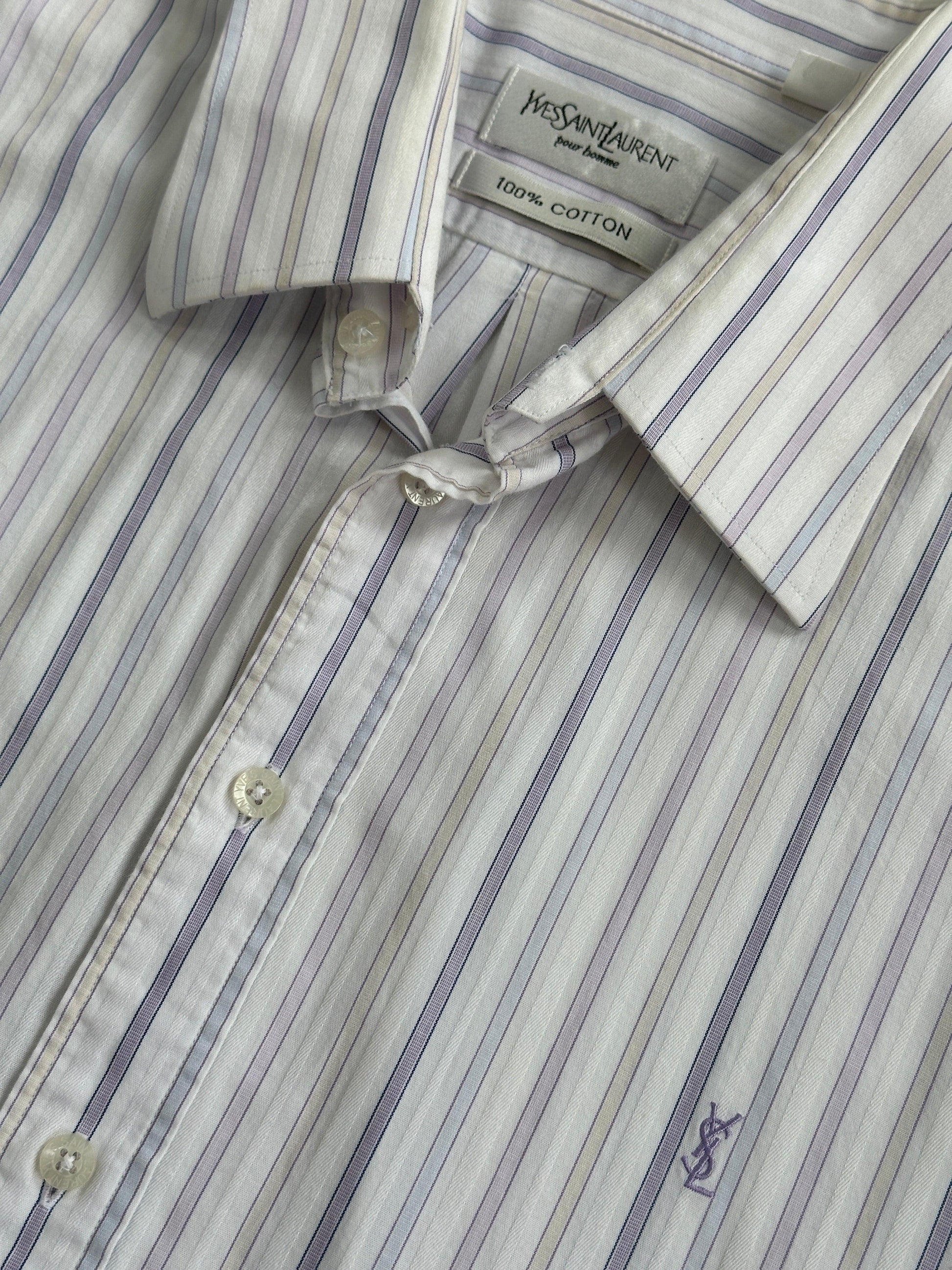 Yves Saint Laurent Stripe Pure Cotton Logo Shirt - XL - Known Source