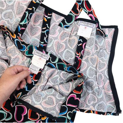 Vintage 80s YSL Yves Saint Laurent Heart Print Top & Trousers Set Womens Size XS | XS, Multicolour