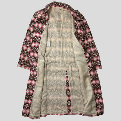 Miu Miu 00’s Aztec Pattern Silk & Wool Overcoat - IT42 | Default Title, Pink