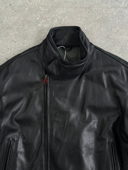 Vintage High Neck Smooth Leather Jacket - L/XL