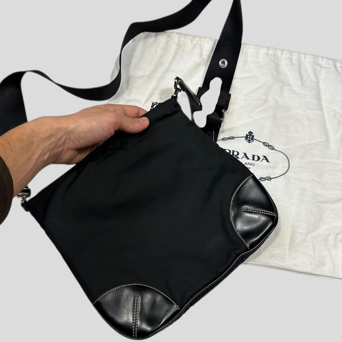 Prada Milano 00’s Nylon & Patent Leather Crossbody Bag | O/S, Black