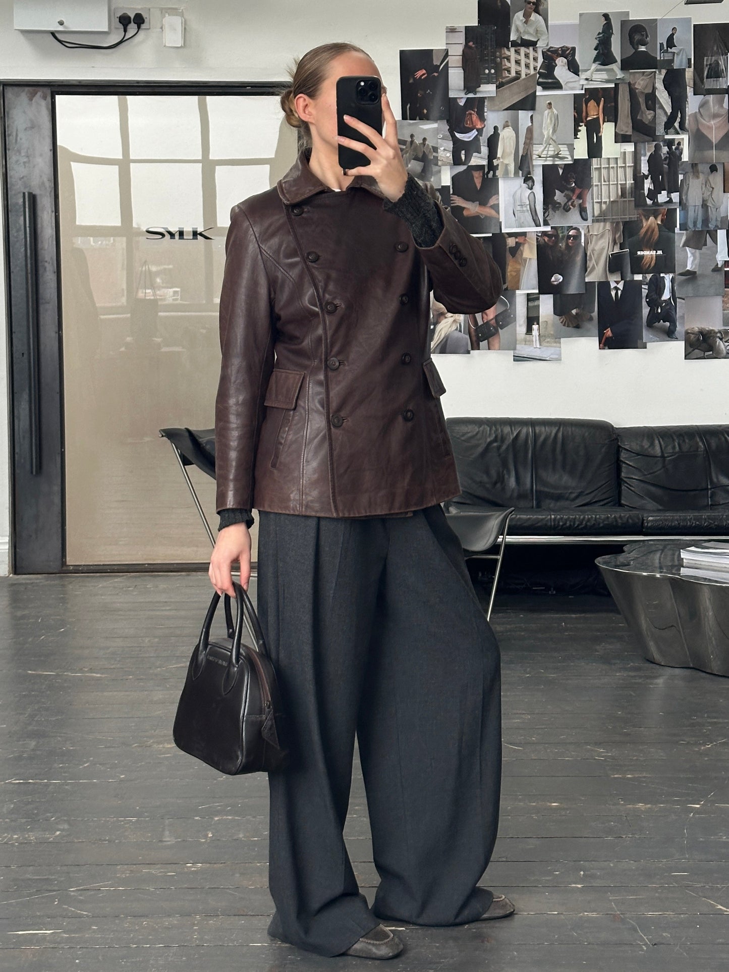 Vintage 1990s Double Breasted Lamb Leather Jacket - M