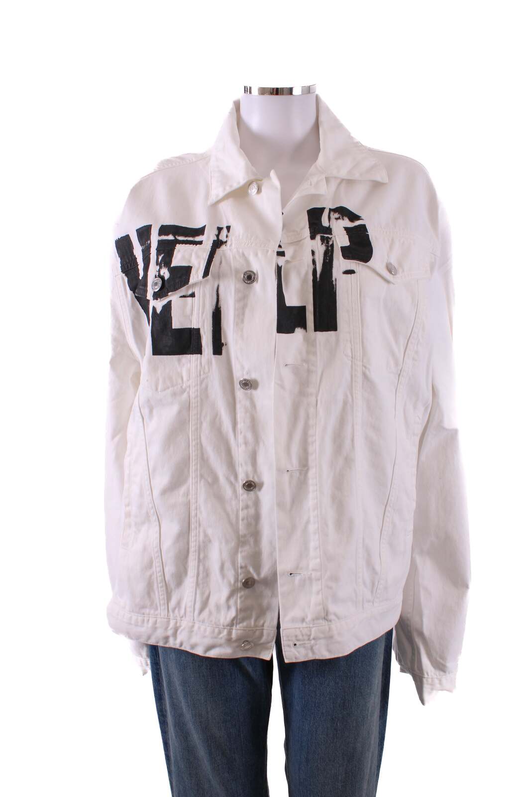 Katherine Hamnet London Help Denim Jacket White/Black S | Small, Black