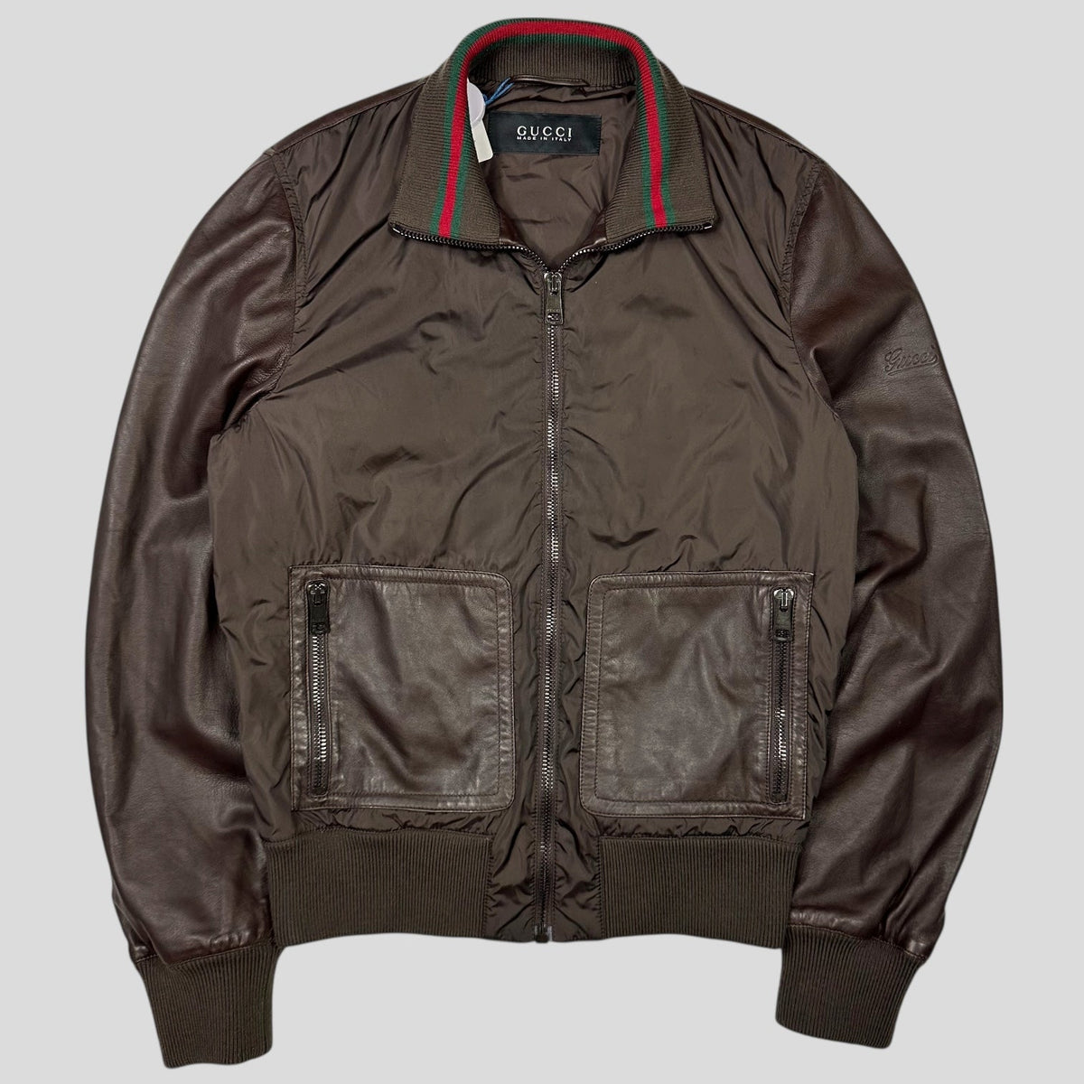 Gucci Brown Nappa Leather Hybrid Logo Bomber Jacket - IT46 (S)