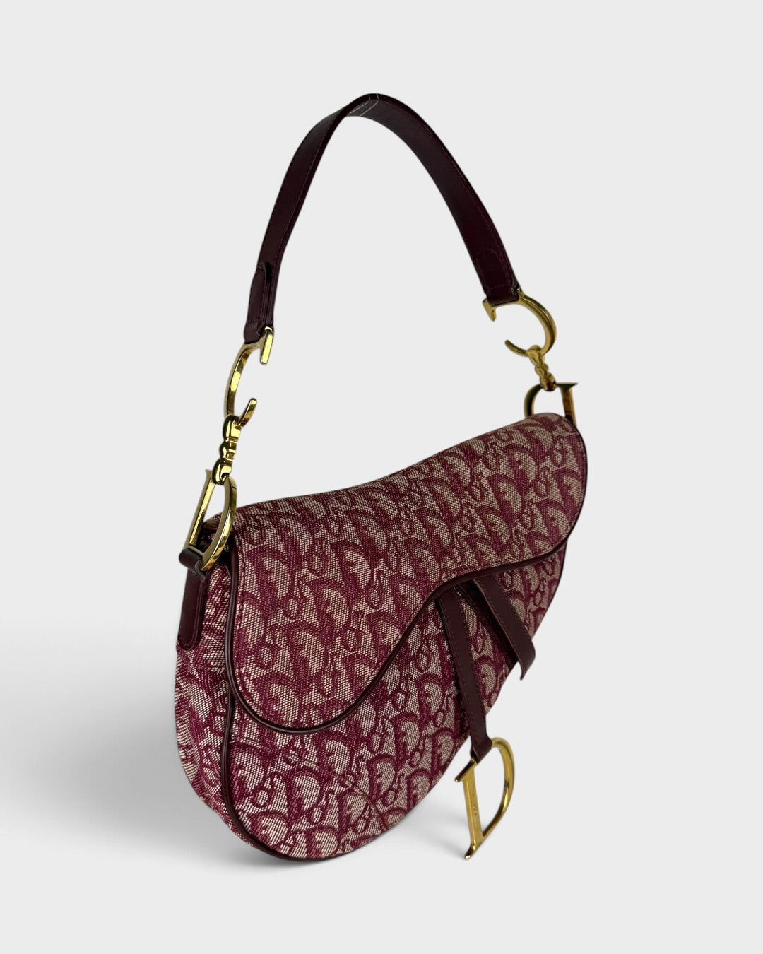 Vintage Christian Dior Monogram Bordeaux Red Saddle Shoulder Bag | O/S, Multicoloured