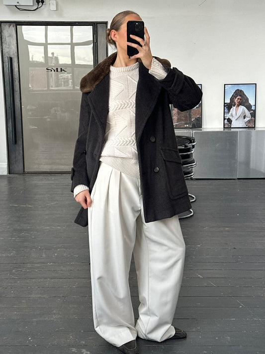 Max Mara 1990s Wool Cashmere Plush Fur Collar Coat - M/L